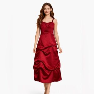 2000s David’s Bridal Junior Bridesmaid Dress Apple Red Satin Size 12 NWT